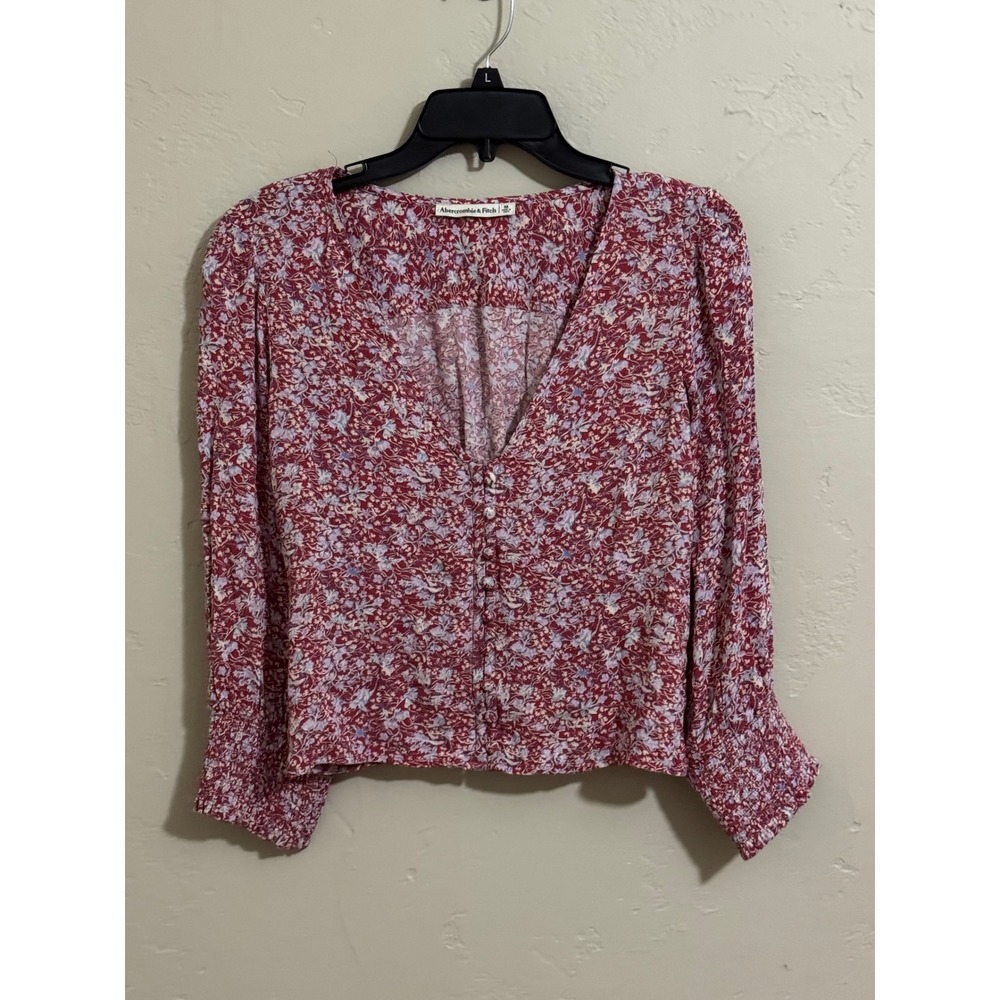 Abercrombie & Fitch Blouse Size M - Burgundy Red Floral Smocked Cropped